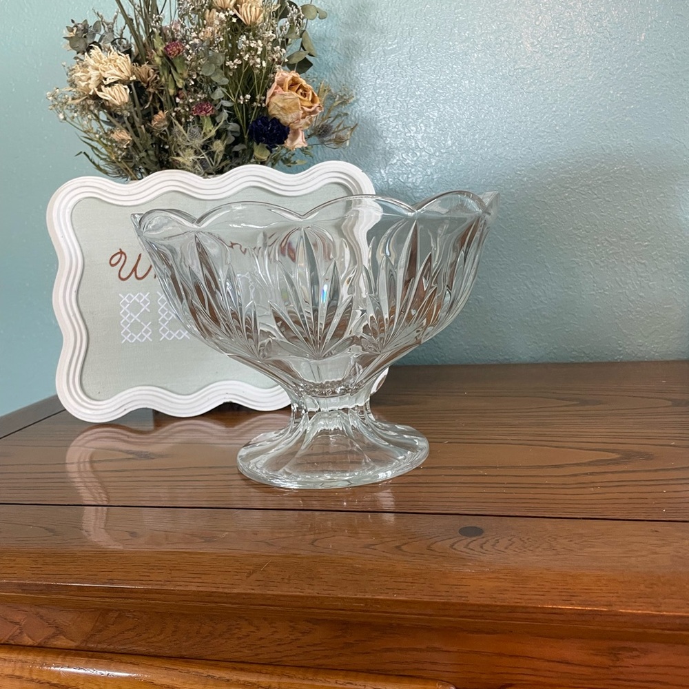 Clear Cut-Glass Pedestal Bowl - Elegant Centerpiece